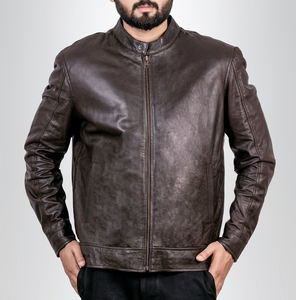 Veste en cuir véritable pour homme de marque en gros, mode d'hiver, sur mesure, col montant, logo sur le devant, OEM, commandes en gros - Product Image 1