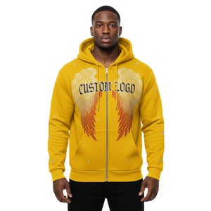 เสื้อฮู้ดสตรีทแวร์โลโก้แบบกำหนดเอง ผ้าฝ้ายเทอร์รี่ 100% ซิปแบบรูดขึ้น แต่งกระดุมแบบดิสเทรส เสื้อฮู้ดซิปสำหรับผู้ชาย - Product Image 2