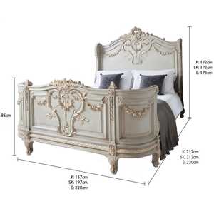 เตียงไม้เนื้อแข็งโบนาปาร์ต สีขาวโบราณ งานแฮนด์เมด สไตล์ฝรั่งเศส - Product Image 3