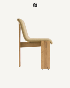 Silla de Comedor Escultural Contemporánea Tapizada en Tela Beige con Estructura de Madera de Teca Sólida, Silla Lateral Moderna Ecológica para el Hogar - Product Image 2