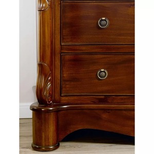 Chevet classique en teck massif à 4 tiroirs, détails sculptés, finition polie lisse, fait à la main, écologique, meubles de chambre à coucher et de salle à manger - Product Image 2