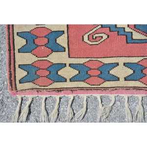 Tapis d'appoint vintage turc 3,7x4,9 pieds, tapis en laine unie rouge et bleu - Product Image 5