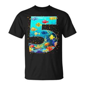 5th Birthday Boy <b>T</b>-<b>Shirt</b> for Sea <b>Fish</b> Aquarium Theme 5 Year Old Birthday Party Promotional <b>T</b>-<b>Shirt</b> - Product Image 1