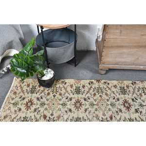 Alfombra turca vintage de área grande, 4,6x7,6 pies, clásica, Beige, verde, patrón de retazos, Material de lana, respaldo de látex para dormitorio, pasillo - Product Image 5