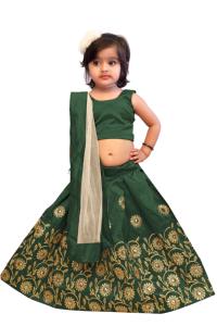 Shoryam Fashion Kids Lehenga Choli indien traditionnel vert à broderies florales, entièrement cousu, longueur au sol, pour fêtes - Product Image 2