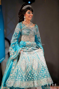 Qatar Bridal <b>Girl</b> Caftan Dress Blue Colour With White Luxury Machine Embroidery and Shiny Beads Work High Demand Caftan - Product Image 2
