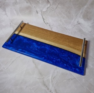 Plateau de service de rivière en résine de bois époxy dernier modèle fabriqué à la main avec ensemble de 4 sous-verres plateau d'art en résine aigue-marine - Product Image 5