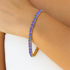 Lavender Fire <b>Opal</b> Octagon Tennis <b>Bracelet</b> Natural <b>Opal</b> Gemstone Silver <b>Bracelet</b> Birthstone Jewelry Gift For Mom - Product Image 6