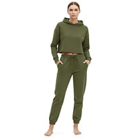 Chándal Vintage de Alta Calidad para Mujer, Color Sólido, con Logotipo Frontal, Hombros Caídos, Mangas Largas, Parches, 100% Algodón, para Todas las Temporadas