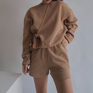 Ensemble de gymnastique brodé avec logo personnalisé pour femmes 100% coton pull à capuche short grande taille 2 pièces pull décontracté à capuche short été - Product Image 5