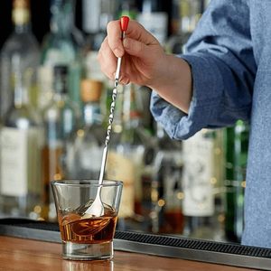 Agitador de cuchara de barra de acero inoxidable reutilizable de alta calidad 2025 con diseño en espiral de perilla roja para mezclar y capas de bebidas - Product Image 3