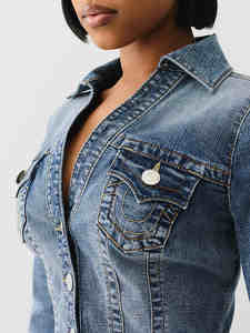 Nouvelle conception, veste bomber en denim tricotée pour femmes, automne, strass, personnalisée, lavage à l'acide, coupe-vent, imperméable, meilleure vente - Product Image 4