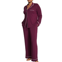Conjunto de Pijamas para Mujer, Nuevo Diseño, Cintura Elástica, Cintura Alta, Mangas Largas, Largo hasta la Rodilla, Logotipo Frontal, Tela de Rizo, Transpirable para Invierno
