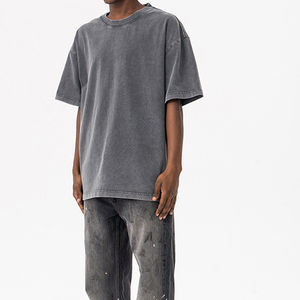 T-shirt vierge surdimensionné à col rond en coton lavé vintage T-shirt décontracté à manches courtes de couleur unie pour hommes, vente en gros sur mesure - Product Image 6