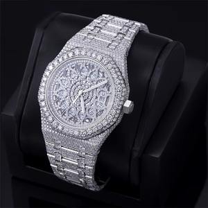 Montre mécanique personnalisée en diamant Moissanite VVS pour homme, entièrement blanche, style hip-hop, montre de luxe, cadran en verre or argent, bijoux blancs - Product Image 4