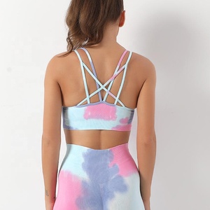 Vente à chaud, soutien-gorge de sport tie-dye pour femmes, vêtements de fitness de haute qualité, légers, personnalisés, avec impression de logo - Product Image 3
