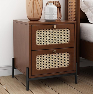 Ornate traditional dark wood <b>bedside</b> <b>table</b> with intricate metal drawer pulls. A stately design, available at wholesale prices. - Product Image 2