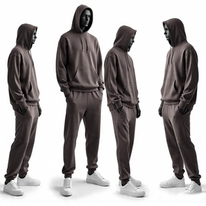 Conjunto Deportivo Otoño Invierno 2025, Nuevo Diseño, Colores Sólidos, 100% Algodón, Felpa Holgada, Marca de Moda, Conjunto de Sudadera con Capucha y Pantalones Extra Grandes para Hombre - Product Image 1