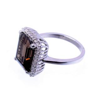 Fumé Topaz Main Sterling Argent Rectangle de Pierres Précieuses Déclaration Anneaux - Product Image 2