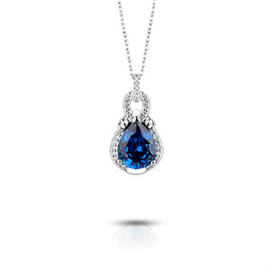 Collana con Pendente a Goccia in Argento Sterling 925 con Zircone Blu, Gioiello Elegante per Outfit da Cerimonia - Product Image 1