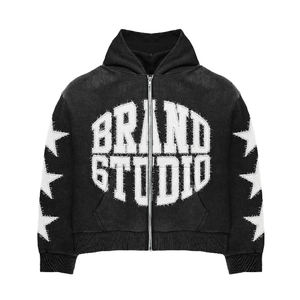 Survêtements Hommes Vintage Lavé Personnalisé Détresse Brodé Lettres Boxy Zip Up Hoodie & Taille Élastique Jambe Droite Pantalon Ensembles - Product Image 2