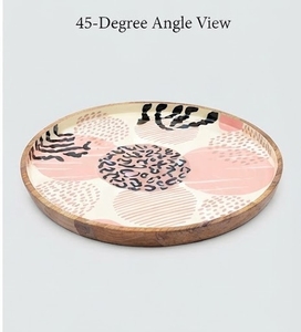 Bandeja Decorativa de Madera Ecológica con Recubrimiento Esmaltado, Diseño Abstracto Bohemio en Rosa y Negro, Personalizable, para la Vuelta al Cole - Product Image 1