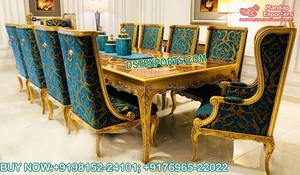 Mesa de comedor tallada en plata de estilo europeo, conjunto de comedor moderno de madera maciza - Product Image 2