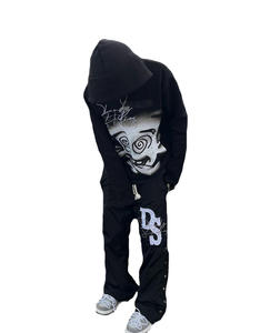Customized Luxury Winter Digital Embroidery Streetwear <b>Men</b> <b>Black</b> 100% Cotton Fleece Oversized Y2K Graphic Hoodies Sweat Pants - Product Image 6