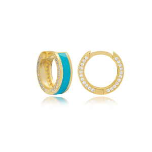 Boucles d'oreilles pendantes en argent sterling 925 plaqué or, motif émail, pierre de zircon turquoise, fabrication artisanale turque, bijoux tendance - Product Image 1
