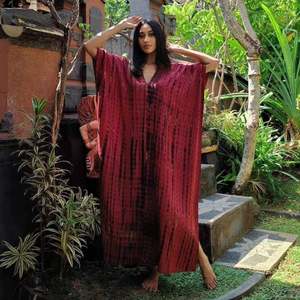 Luxury Resort Wear Kaftan Boho Dress Hand Tie Dye Patrón sólido Manga larga Verano Caftan High 6XL Tamaño Beach Swim Cover Back - Product Image 1