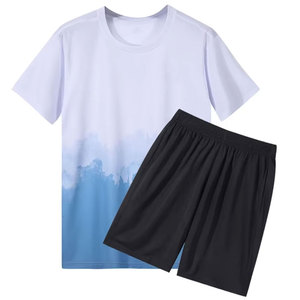 Unisex Summer Gym Short <b>Set</b> 100% Cotton <b>Knitted</b> T-Shirt and Matching Shorts Casual Style for Men and Women - Product Image 2