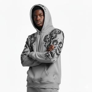 Hoodie surdimensionné personnalisé de haute qualité pour homme, effet vieilli, fermeture éclair, délavé à l'acide, streetwear en laine, brodé de strass, 100% coton - Product Image 4