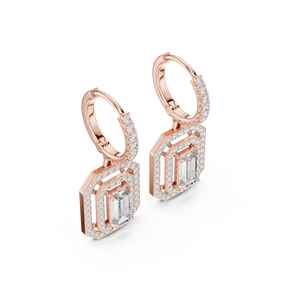Pendientes de Oro Rosa de 10K con Halo de Diamantes de Corte Baguette de 1.35ct Hechos a Medida con Diamantes Cultivados en Laboratorio para Compromiso o Regalo - Product Image 3
