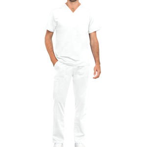 Blanco Scrubs Uniformes Conjuntos Enfermera Elegante Cuello en V Media manga Suave Estiramiento Spandex Tela Antibacteriano Médico Farmacia Uniforme - Product Image 2
