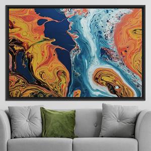 Art abstrait coloré sur toile : décoration murale moderne en verre imprimé, toile encadrée noire - Product Image 1