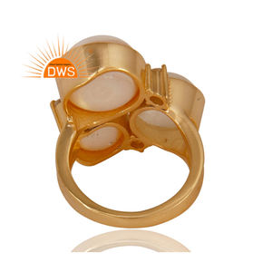 14พันทองชุบงบแหวนทองเหลืองธรรมชาติมูนสโตนและสีขาวมุกพลอยสีขาวเพทายแหวนเครื่องประดับแฟชั่น - Product Image 5