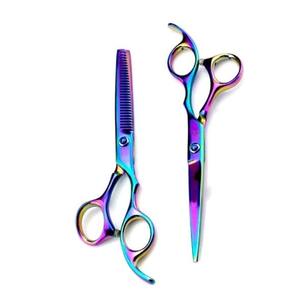 Ensemble de ciseaux professionnels pour couper et effiler les cheveux, noir et bleu, lame en acier inoxydable, pointe aiguë, sécurité, comprend des ciseaux à barbe - Product Image 5