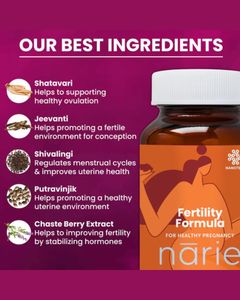 สูตรความอุดมสมบูรณ์ของ Narie กับ shatavari chasteberry jeevanti สำหรับการตกไข่สนับสนุนความแข็งแรงของระบบสืบพันธุ์และความสมดุลของฮอร์โมน - Product Image 3