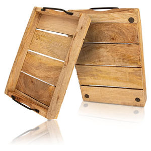 Bandeja para servir de madera de mango ecológica-Bandeja de cocina rectangular con asas de metal-Bandeja para servir grande única y elegante - Product Image 5