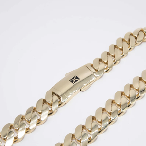 Collar de cadena de eslabones cubanos de 24mm para hombre, estilo Hip Hop, cierre de caja brillante, patrón de Cruz de oro amarillo de 10K, todos los tamaños, cierre de caja Brillante De plata - Product Image 6