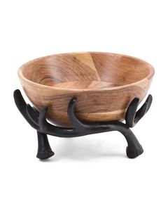 Bol de service en bois polyvalent à marque privée avec base en métal conçu pour servir des collations fruits pain et affichage des aliments - Product Image 6