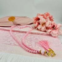 Tapis de Prière Islamique Rose avec Chapelet et Sac Shantug, Cadeau Familial, Tapis de Voyage Turc, Aïd Moubarak Ramadan pour Usage Domestique