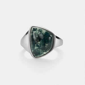 <b>Moss</b> Agate Cabochon Ring 925 Sterling Silver 14K Gold Plated Natural <b>Green</b> Crystal Statement Friendship Jewelry Gift - Product Image 3