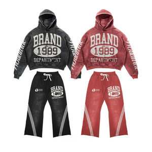 Fabricant Logo personnalisé recadrée 400gsm français éponge survêtement pantalon de survêtement évasé sweats à capuche hommes ensemble de base coton mélangé - Product Image 1