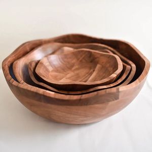 Cuenco de madera de mango blanqueado, plato de madera natural tallado para ensalada de frutas, decoración del hogar, plato de madera - Product Image 6