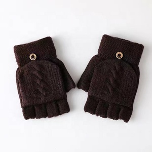 Otoño Invierno Unisex cálido transpirable pantalla táctil medio dedo Flip guantes Color sólido Jacquard tejido mitones deportes diario - Product Image 4