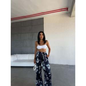 Pantalones Casuales de Satén con Cintura Alta y Pierna Ancha, Antiarrugas - Product Image 1