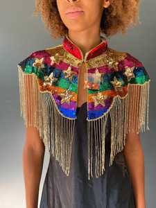 Belle cape burlesque en polyester noir avec des brins de perles et des paillettes élégante attache le cou pour les occasions de club festives - Product Image 5