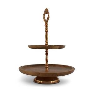 Aluminum <b>Cake</b> <b>Stand</b> With Wooden Top Perfect For Serving Guests During Special Ceremonies And Functions - Product Image 5