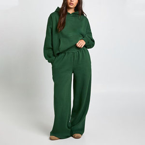 Pull-over surdimensionné en molleton 100% coton poids lourd Vêtement de survêtement pour femmes Vêtement d'hiver Couleur unie Ensemble 2 pièces pour femmes - Product Image 1